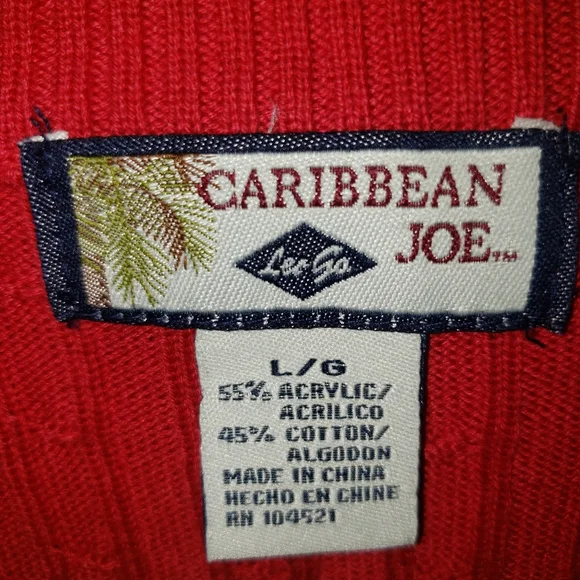 Caribbean Joe red cable knit button down cardigan sweater Womens Large - Picture 3 of 7